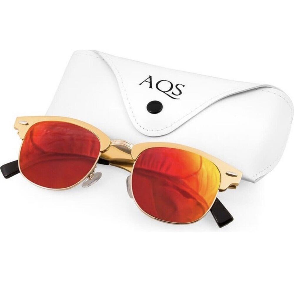 New - AQS Milo 49mm Clubmaster Sunglasses with Red Lenses Brand New